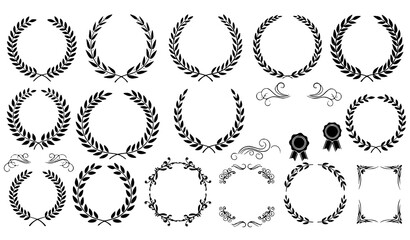 Obraz premium A collection of black laurel wreath vector graphics and illustrations