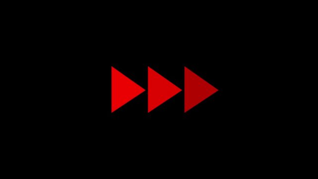 Fast Forward Icon Animation Red Arrows on Black Background This video shows three arrow icons