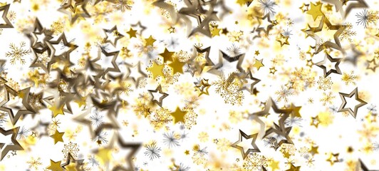 Festive background of golden stars and snowflakes on a white background. Perfect for holiday greetings, celebrations, and winter themes. Ideal f © vegefox.com