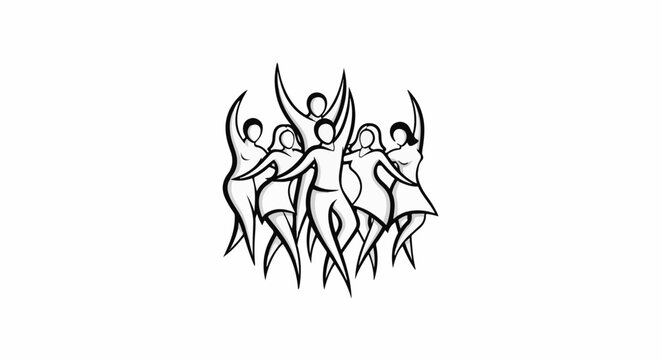 Stylized figures celebrating with arms raised in unison
