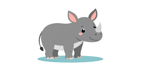 A cute cartoon rhino standing on a blue oval on transparent background © MST REZIA