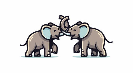 Fototapeta premium Two cartoon elephants playfully intertwine their trunks