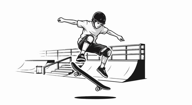 Teenager performing a skateboarding trick at a skate park