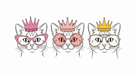Fototapeta premium Three cats wearing crowns and stylish glasses