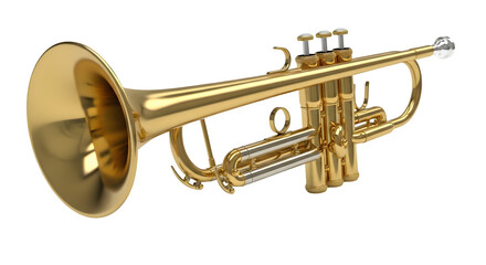 Obraz premium Golden trumpet, isolated on white or transparent background. PNG