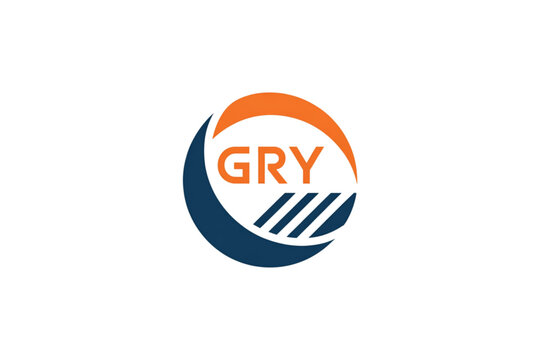 A circular logo design featuring the letters gry in bold orange font with navy blue accents Vector