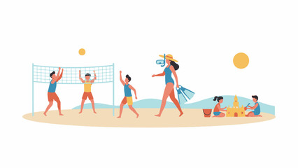 People doing beach activities flat vector illustration © progoz