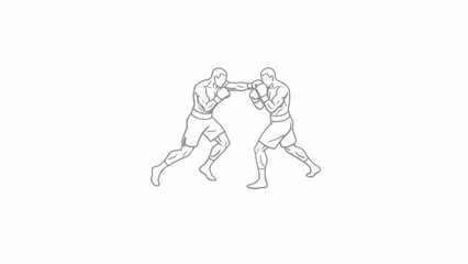 Fototapeta premium Isometric line art of two boxers fighting on grid background