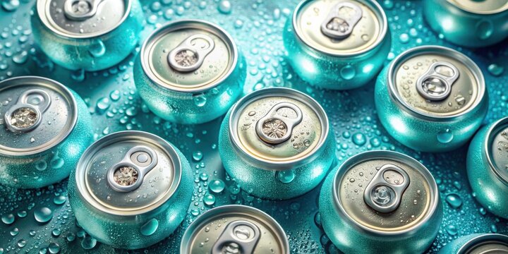 Icy Cold Refreshment A Collection of Condensation-Covered Aluminum Cans Ready for Consumption