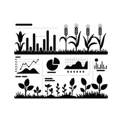 Agricultural data analysis illustration combining charts graphs and crop elements © firoj