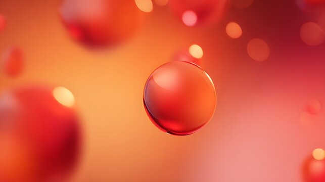 Abstract orange spheres float on a warm gradient background with soft highlights. Glossy surfaces, modern abstract background. scientific projects