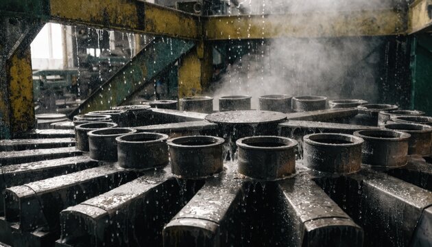 Medium shot of empty rotating molds on an anode casting wheel highlighting the preparation stage before molten metal pouring in a hightech metal production environment.