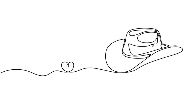 Cowboy hat One continuous single line hand drawn isolated background  template, Animated self drawing  One line art cowboy hat - Minimalist continuous line drawing of western style hat vector