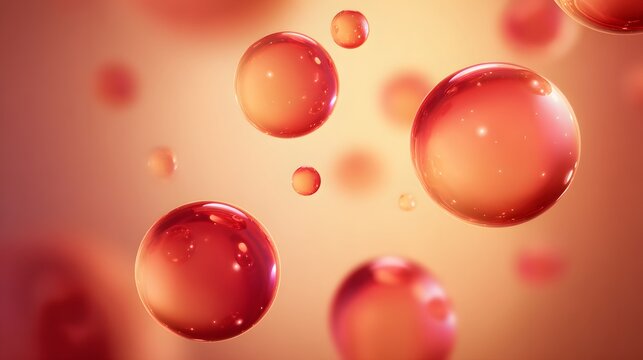 Abstract orange spheres float on a warm gradient background with soft highlights. Glossy surfaces, modern abstract background. scientific projects