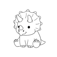 Fototapeta premium Cute Black and white Kawaii dinosaur for coloring book