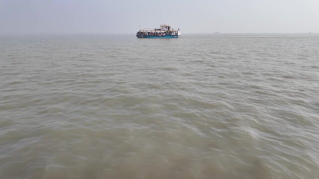 Passenger Ferry on Open Water with Minimal Background and Copy Space