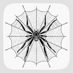 Obraz premium Black and white vector illustration of a spider and its web, a classic depiction of arachnid artistry