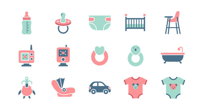 Baby essentials and nursery items in pastel colors