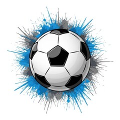 Fototapeta premium Soccer ball with dynamic blue and white explosion effect