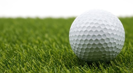 Obraz premium A single white golf ball rests on a vibrant green golf course with a blurred background