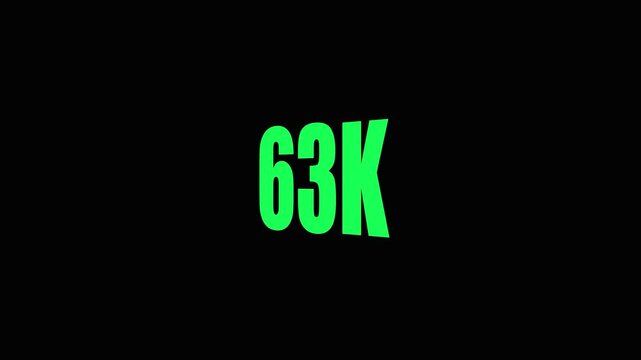 Large Green 63 K Text on Black Background for Infographics and Presentations sixty-three thousand.
