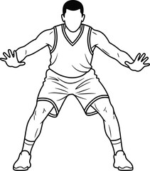 Naklejka premium A basketball player in a defensive stance