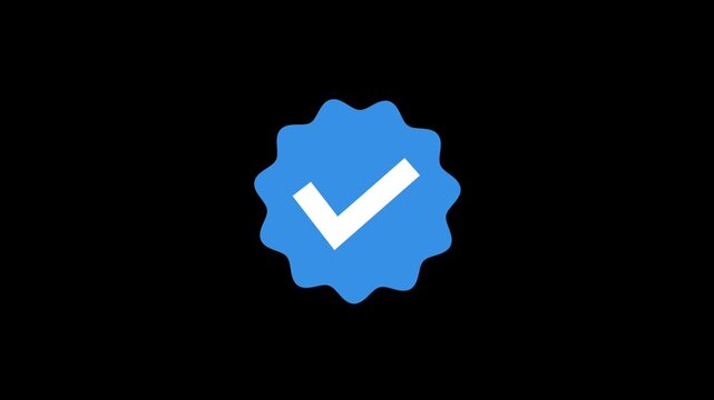 Blue verified social media badge icon with clean animation motion. A checkmark symbol for authenticated profiles and user trust on digital platforms, viber. 4k video,,.....,,,,
