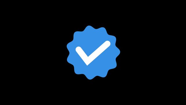 Blue verified social media badge icon with clean animation motion. A checkmark symbol for authenticated profiles and user trust on digital platforms, viber. 4k video,,.....,,,,