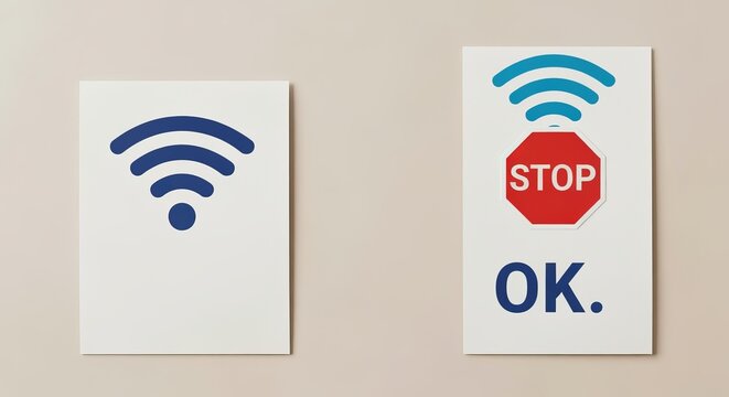 Stylish Communication Icons on Wall Decor Featuring Stop and Ok Messages with Wifi Symbols