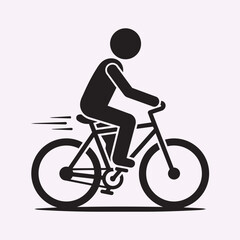 Obraz premium Stick Figure Riding Bicycle Upright Relaxed Cycling Outdoor Activity Concept Minimal Black Vector Silhouette Illustration