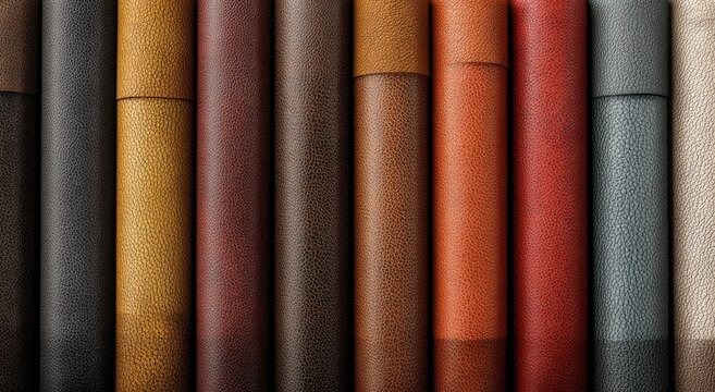 Close-up of a textured row of variously colored, bound objects