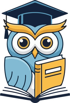 Wise academic owl reading a book