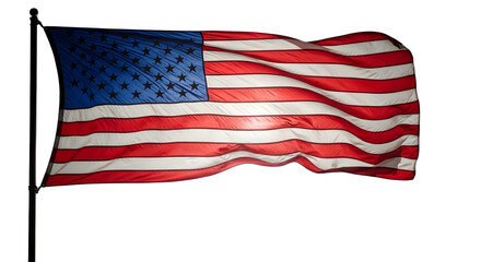 Obraz premium American Flag Waving on Flagpole Isolated on White Background – USA Patriotic National Symbol 3D Illustration