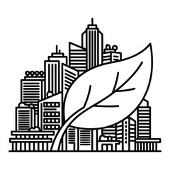 Obraz premium Leaf in front of cityscape.