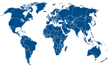 Obraz premium Blue curved World map contours on white background. Made for world news and articles. Vector illustration. icon 