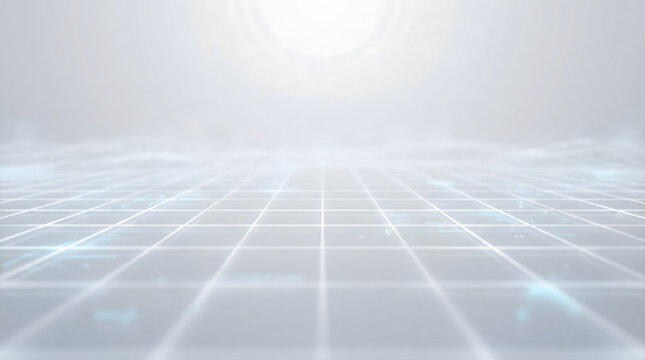 Abstract Digital Grid Landscape with Glowing Light and Particles