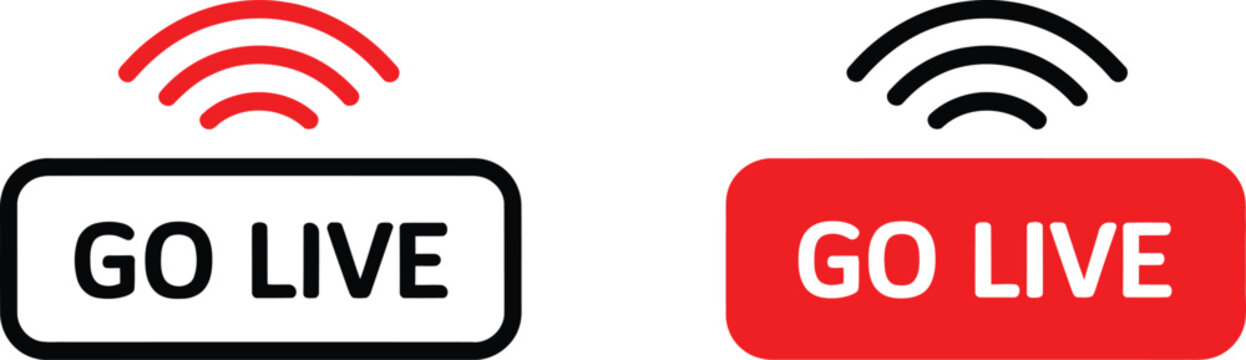Go live button with radio waves icon vector outline illustration streaming online content