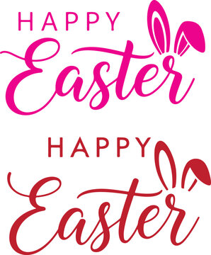 Easter greeting with bunny ears and colorful text