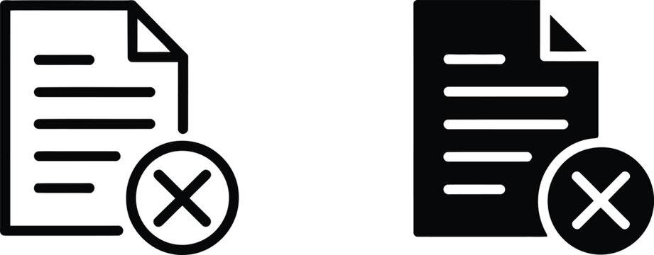 document icon with cancel symbol in outline and solid fill versions