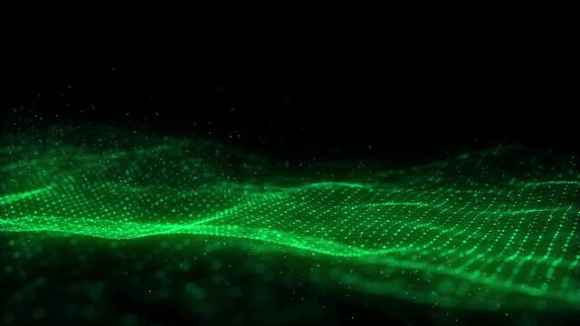 Abstract futuristic wave with moving dots. Flow of colored particles and lines. Cyber technology illustration. Big data visualization. 3d rendering