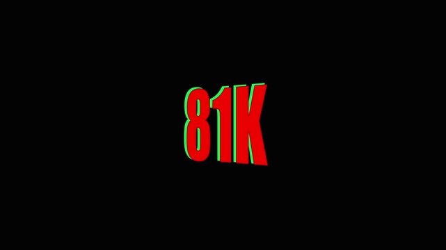 Animated 4 D Red 81 K Text with Green Glow on Black Background.