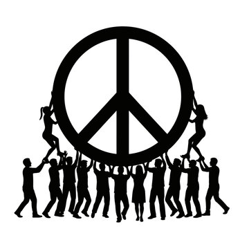 People holding a peace sign together.