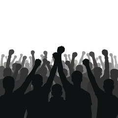 Naklejka premium People raising fists in protest demonstration.