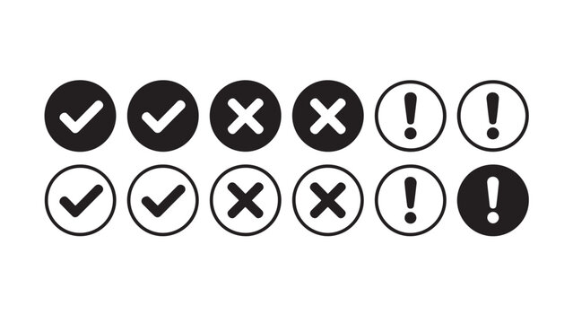 Check, cross, and alert icons