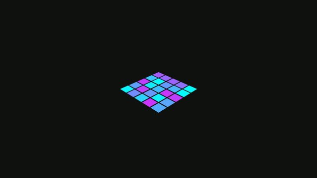 Vibrant Pixelated Diamond Shape with Blue and Purple Squares