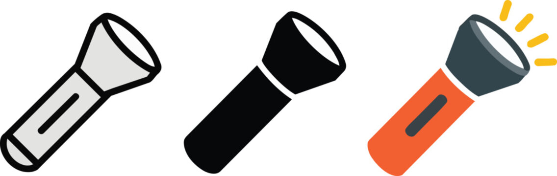 Flashlight icon. Portable flashlight vector illustration. Bright pocket lighter symbol. Electric handle lantern sign. Flash light tool pictogram. Spotlight lamp tool. Electricity lighting concept.