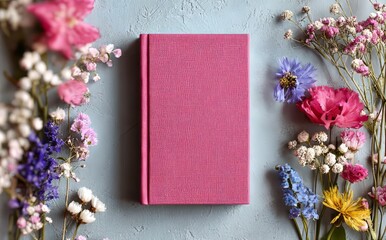 A blank book, surrounded by flowers, is created via image technology