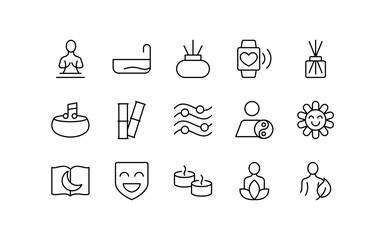 Fototapeta premium Mindfulness icon set design. Editable vector stroke icons