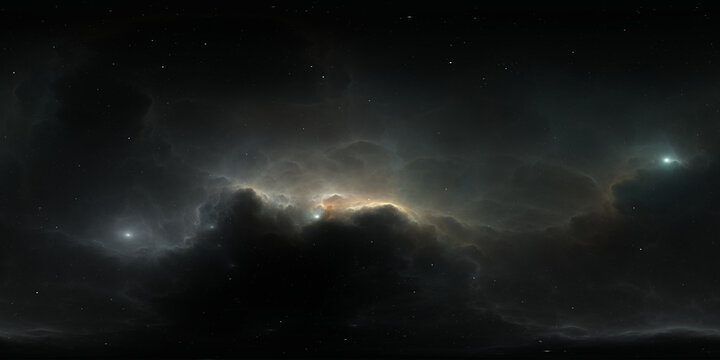 360-degree full-sphere panoramic space background with nebula and stars. It was neither partly nor fully created with generative AI.