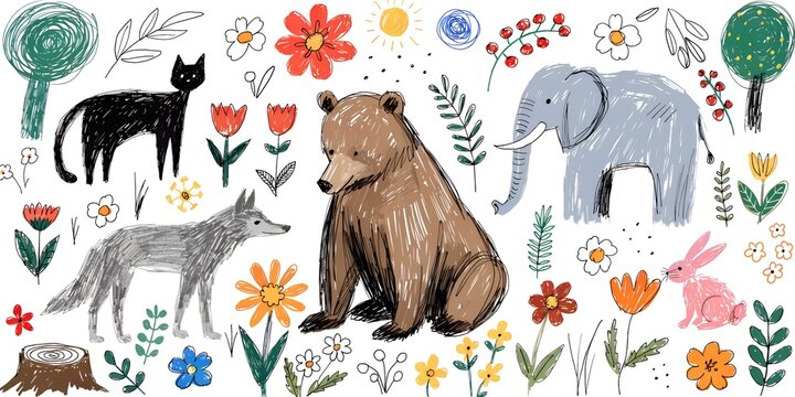  a collection of childlike drawings featuring vireo